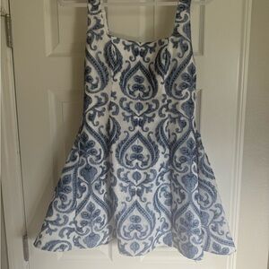 Badgley Mischka Blue and White Mini Dress